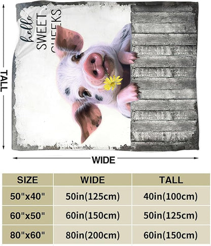 Funny Farm Pig Blanket - Soft Warm Cozy Fleece Throw for Girls, Women, Men, Boys - Animal Gifts and Decor for Couch, Sofa, Bed - 50"x40"