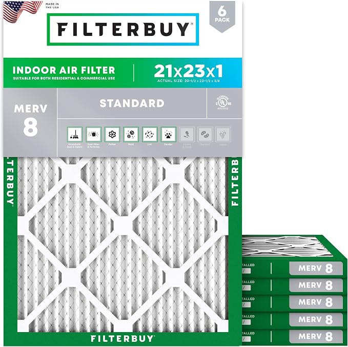 Filterbuy 21x23x1 Air Filter MERV 8 Dust Defense Replacement, Electrostatic by Filterbuy