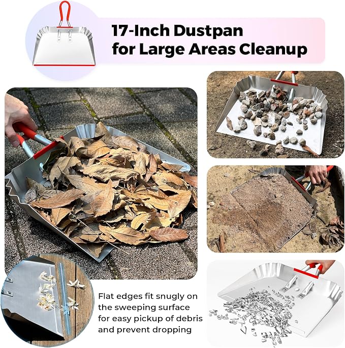 2 Pack Metal Dust Pan 17" and 12", Aluminum Heavy Duty Dust Pans - Image 3