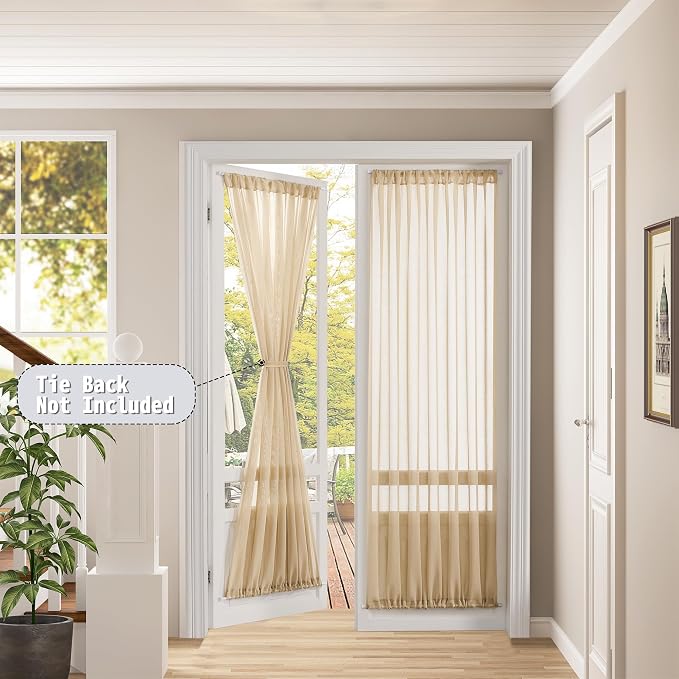 Tollpiz Sheer Door Curtain Closet Linen Textured Curtains Sheer Doorway Light - Image 2