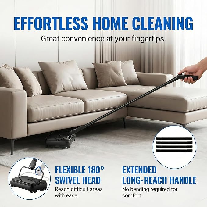 Manual Carpet Sweeper, Electric-Free Quiet Floor Sweeper - Image 2