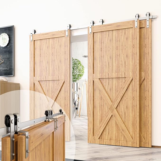 Homacer Brushed Nickel Single Track Bypass Sliding Barn Door Hardware Kit by HOMACER