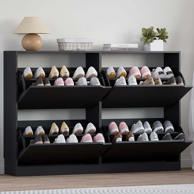 Shoe Cabinet with 4 Flip Drawers, Narrow Hidden Shoe Storage Cabinet, Slim by BORNOON