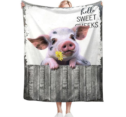 Funny Pig Farm Throw Blanket - Soft, Warm, Cozy Fleece for Couch, Sofa, Bed - 60"x50" for Girls, Women, Men, Boys