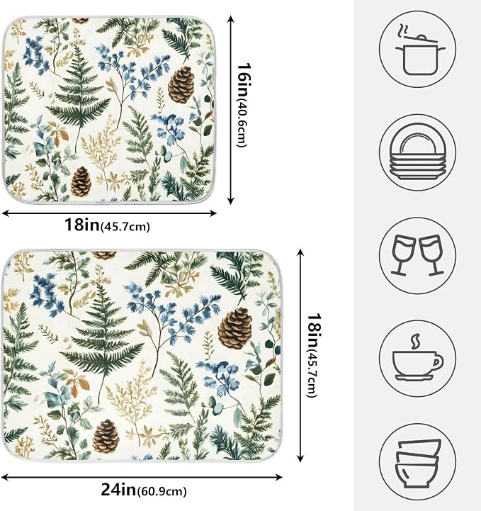 Vintage Herbs Fern Leaves Floral Plant02 Dish Drying Mat - Image 2