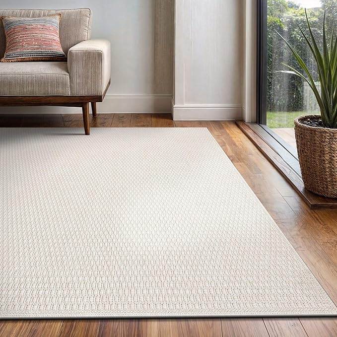 Easy Jute Rug 8x10 Indoor Outdoor Natural Rugs Solid Fiber Rug Woven Area Rug Boho Easy Clean Inside Carpet for Living Room Bedroom Dining Room Hallway or Outdoor Patio Porch (8 X 10 Bone)