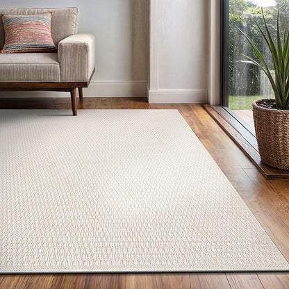 Easy Jute Rug 8x10 Indoor Outdoor Natural Rugs Solid Fiber Rug Woven Area Rug Boho Easy Clean Inside Carpet for Living Room Bedroom Dining Room Hallway or Outdoor Patio Porch (8 X 10 Bone)