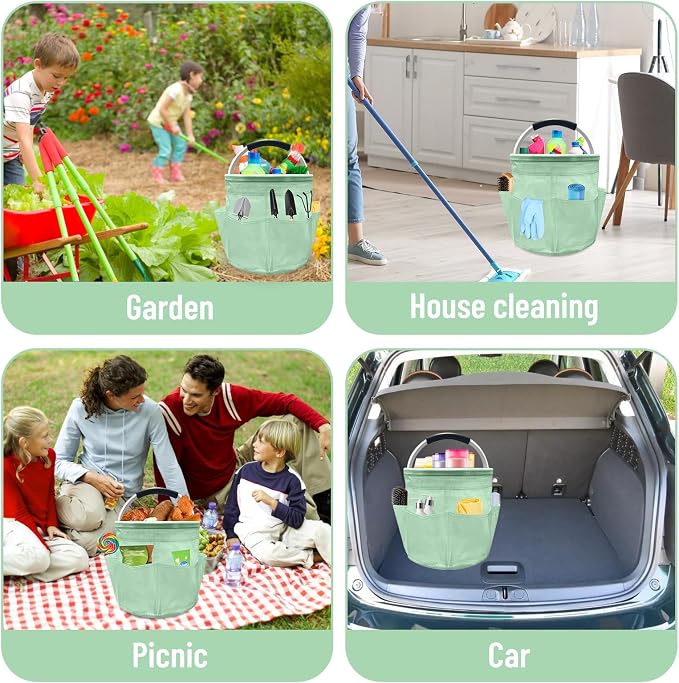 17L Cleaning Caddy with Handle, Foldable Cleaning Supply Caddy with 6 Pockets - Image 6