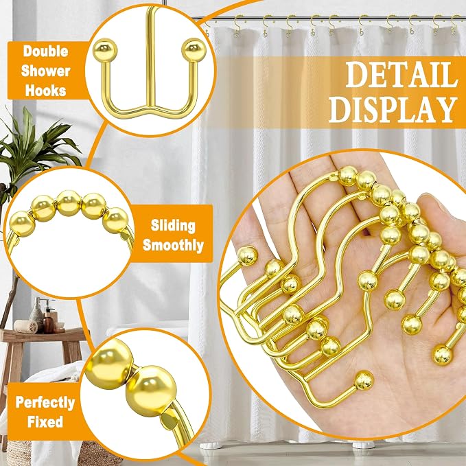 Shower Curtain Hooks, Free Sliding Double Shower Hooks - Image 5