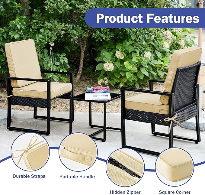 Outdoor Chair Cushions, Waterproof Patio Chair Cushions 24x24x4 Inch, Outdoor Cushions with Removable Cover for Sofa, Fade Resistant Patio Cushions for Outdoor Furniture, Beige