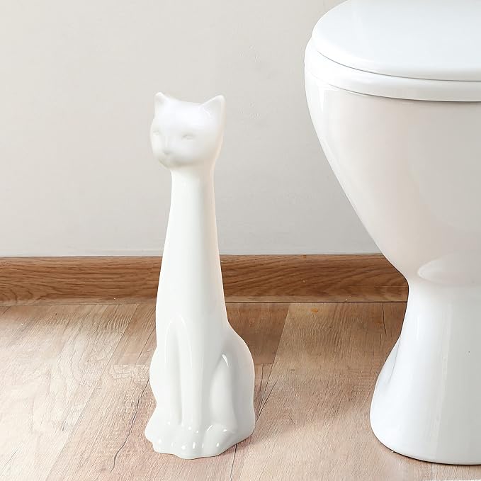 Allure Home Creation White Cat 2-Piece Toilet Brush Holder and Brush Set - Image 2