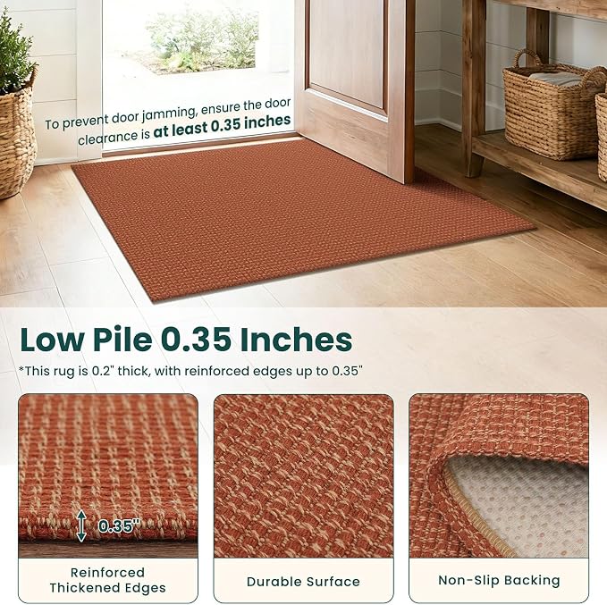 KOZYFLY Orange 3x6 Washable Runner Rug, Non Slip Wide Runners for Hallway, Woven Large Entryway Runners, Braided Floor Carpet Runner for Entry, Kitchen, Bedside, Hall, Burnt Orange/Tan - Image 4