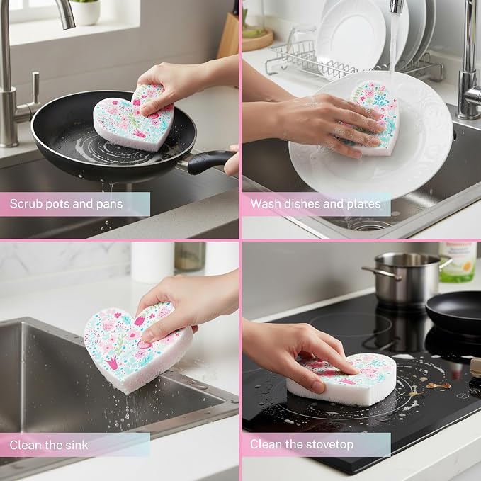 5 Pack Heart Shaped Sponges, Non-Scratch Cleaning Sponges - Image 7