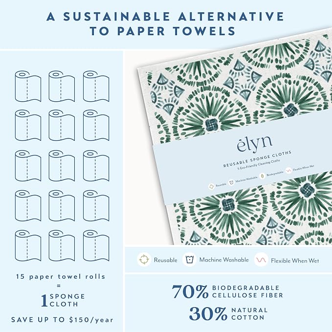 ELYN Swedish Dishcloths, Reusable & Washable Sponge Cloths, Absorbent Cleaning - Image 3