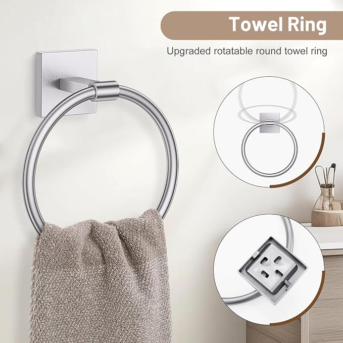 Towel Ring Set 4 Piece Bathroom Hardware Set Includes Towel Ring 2 Towel Hooks - Image 3