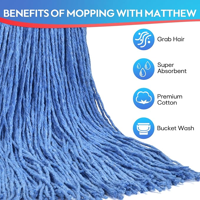 Matthew Cleaning 16oz 12Pack Cotton Floor Mop, Cotton Looped-Open String Heavy - Image 2