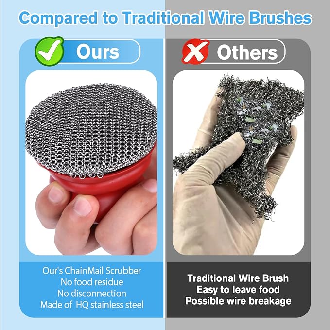 Onewly Cast Iron Scrubber and Scraper, Chain Mail Scrubber Cast Iron - Image 3