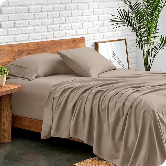 Bare Home Queen Sheet Set - Luxury 1800 Ultra-Soft Microfiber Bed Sheets - Double Brushed - Deep Pockets - Easy Fit - 4 Piece Set - Bedding Sheets & Pillowcases (Queen, Pebble)
