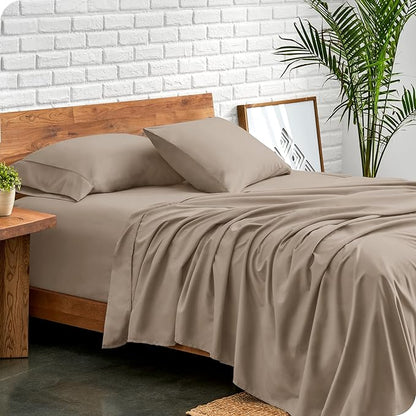 Bare Home Queen Sheet Set - Luxury 1800 Ultra-Soft Microfiber Bed Sheets - Double Brushed - Deep Pockets - Easy Fit - 4 Piece Set - Bedding Sheets & Pillowcases (Queen, Pebble)