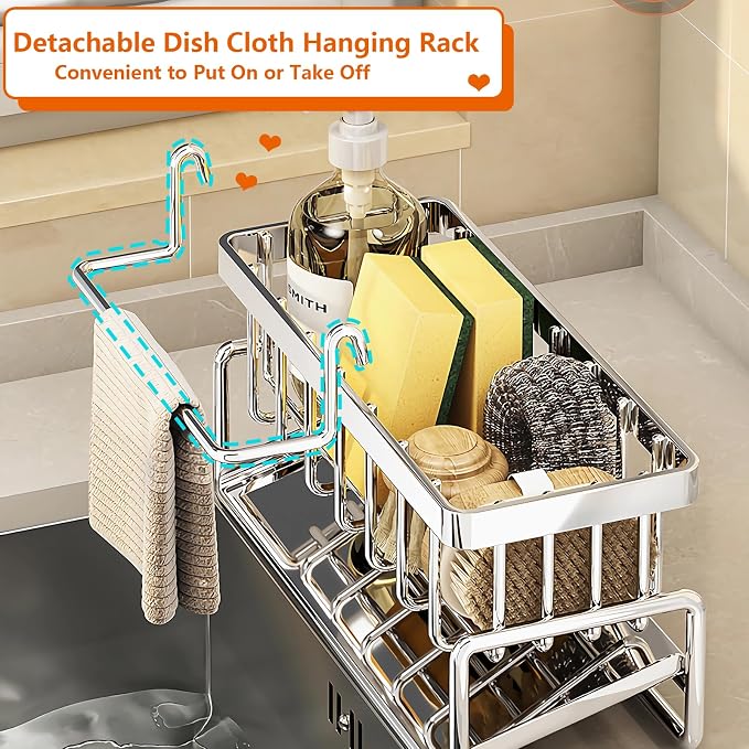 Sponge Holder for Kitchen Sink, Sink Caddy Organizers Stainless Steel, 30°Tilt - Image 4