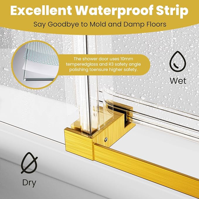 Shower Door 68–72in W x 76 in H, 3/8" Tempered Glass Sliding Shower Door - Image 5
