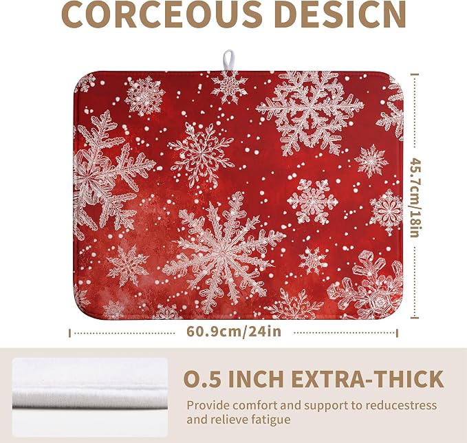 Christmas Dish Drying Mat for Kitchen Counter 18x24 Inch Red Snowflake Xmas - Image 2