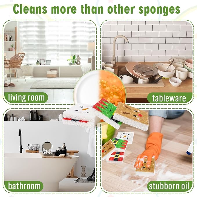 Whaline 8Pcs Christmas Character Kitchen Sponges Santa Reindeer Snowman Elf - Image 7