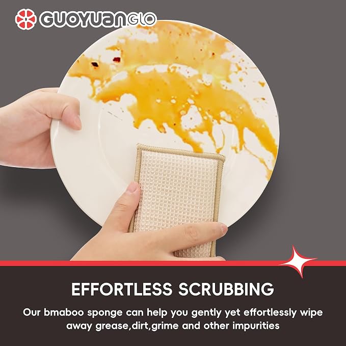 Bamboo Kitchen Sponges Heavy Duty Natural Cleaning Sponges Non-Scratch Dish - Image 5