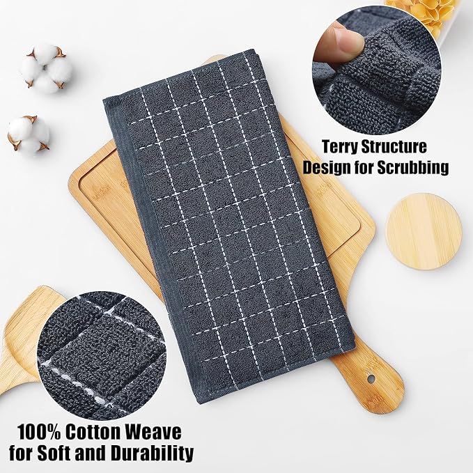 Homaxy 100% Cotton Terry Kitchen Towels, Checkered Designed, Soft and Super - Image 2