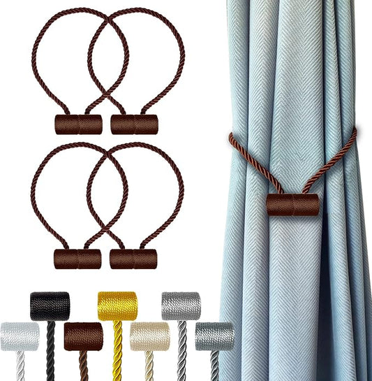 Hion Magnetic Curtain Tiebacks Dark Brown 4 Pack, Curtain Tiebacks Buckles by Hion