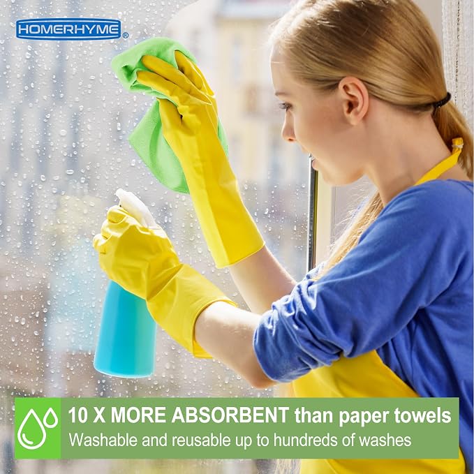 HOMERHYME Microfiber Cleaning Cloth, 12 Pack Green Cleaning Rags, Reusable - Image 4