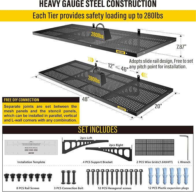 2-Pack 1.64x4ft Adjustable Garage Wall Shelving 560lbs Load Capacity Heavy Duty - Image 5