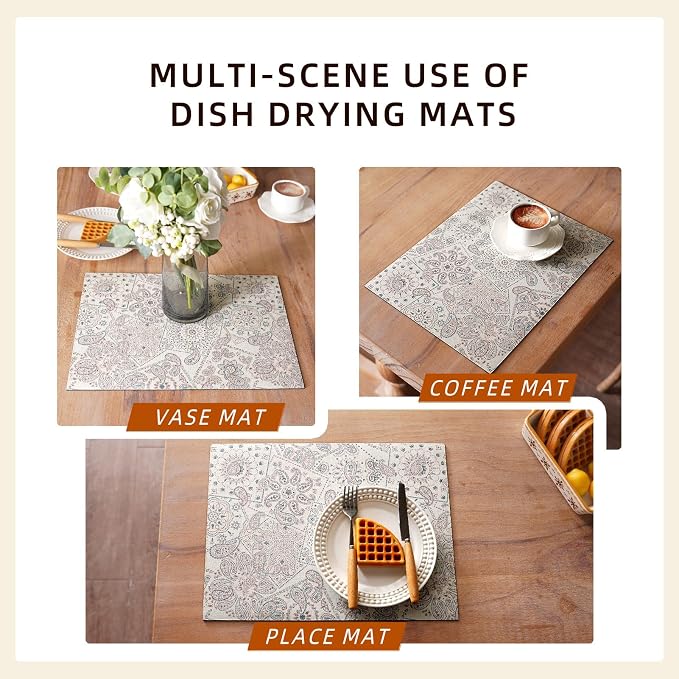 Dish Drying Mat Paisley Absorbent Coffee Mat Rubber Backed Bohemian Soft - Image 6