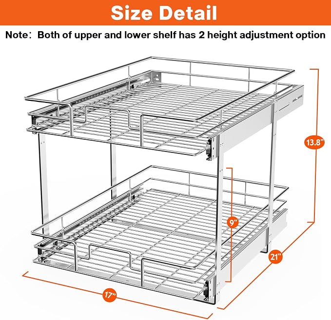 ROOMTEC Individual Pull Out Cabinet Organizer, 2 Tier Spice Rack Organizer - Image 3