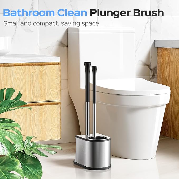 HAMITOR Toilet Plunger and Brush Set: 2 in 1 Stainless Steel Rustproof Combo - Image 7