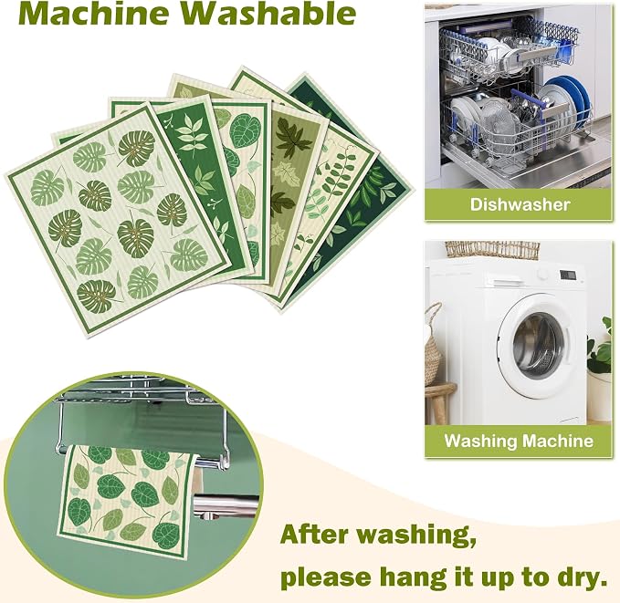 6 Packs Swedish Paper Cloths for Kitchen, Reusable Paper Towels Washable Dish - Image 5