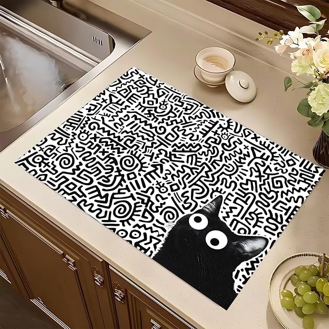 Black Cat Streak Dish Drying Mat 18x24 inches Microfiber Absorbent Fast Dry Mat - Image 5