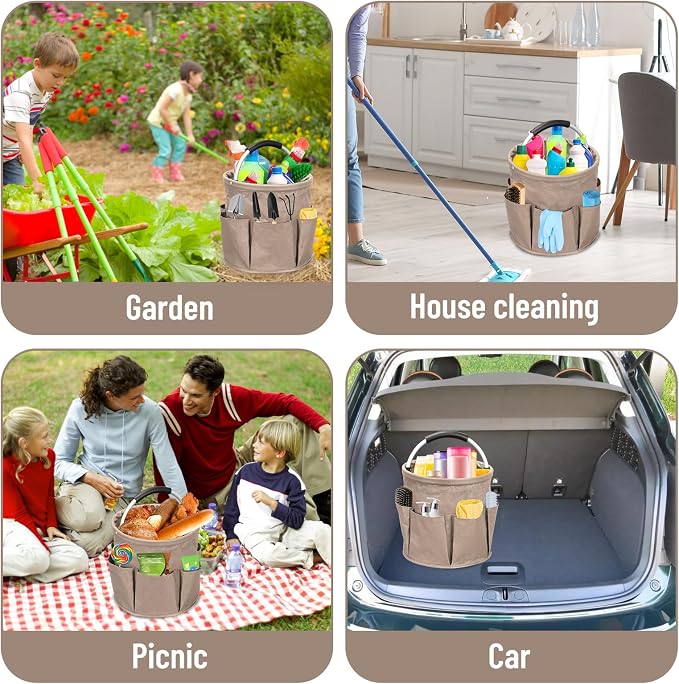 17L Portable Cleaning Bucket Organiser, 6 Pockets Foldable Cleaning Caddy - Image 6