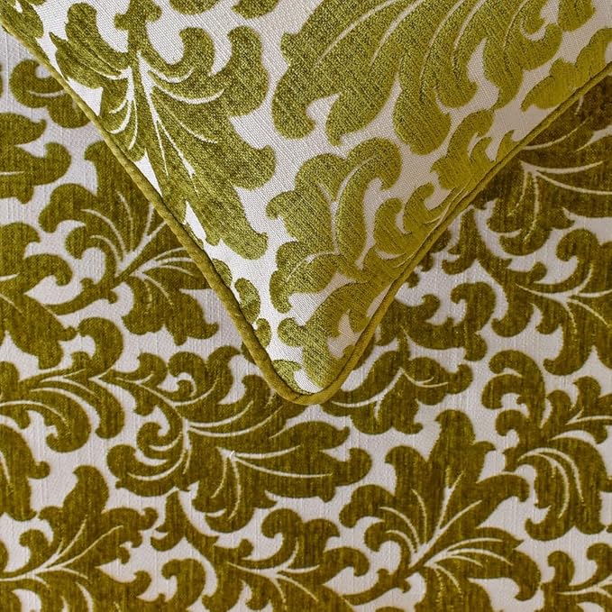 The HomeCentric King/Queen/Twin Chartreuse Designer Queen 74"x18" Bed Runner with 2 Pillow Cover, Velvet, Floral Pattern Bed Scarf on Velvet Fabric - Enchanted Chartreuse