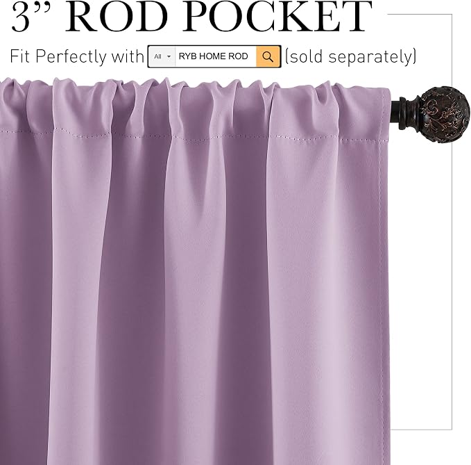 RYB HOME Bedroom Curtains Solid Blackout Panels Rod Pocket Thermal Insulated - Image 2