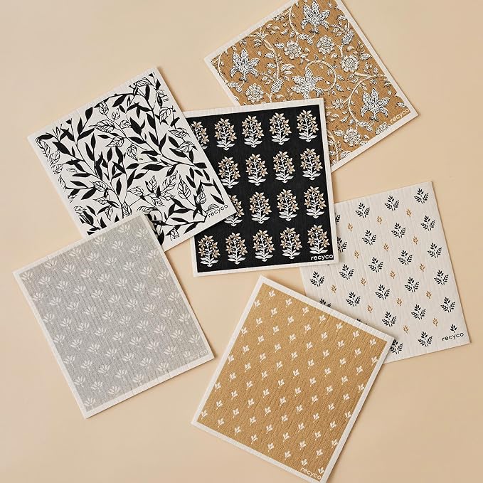 RECYCO Swedish Dishcloths for Kitchen | 6 Pack Heritage Florals Neutral - Image 8