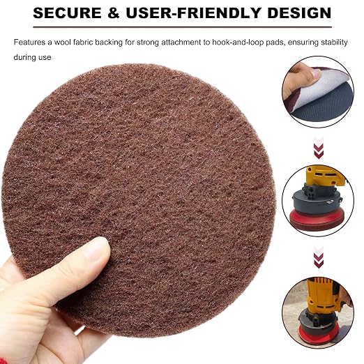 10 Pack 6 Inch Multipurpose Brown Scrubber Scouring Pads Flocking Scuff Pads - Image 3