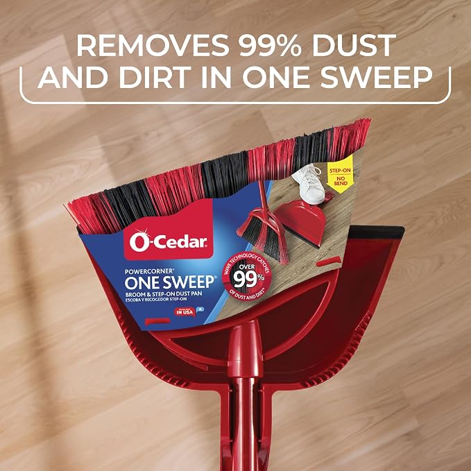 O-Cedar One Sweep Broom with Step-On Dustpan | Remove 99% with One | - Image 4