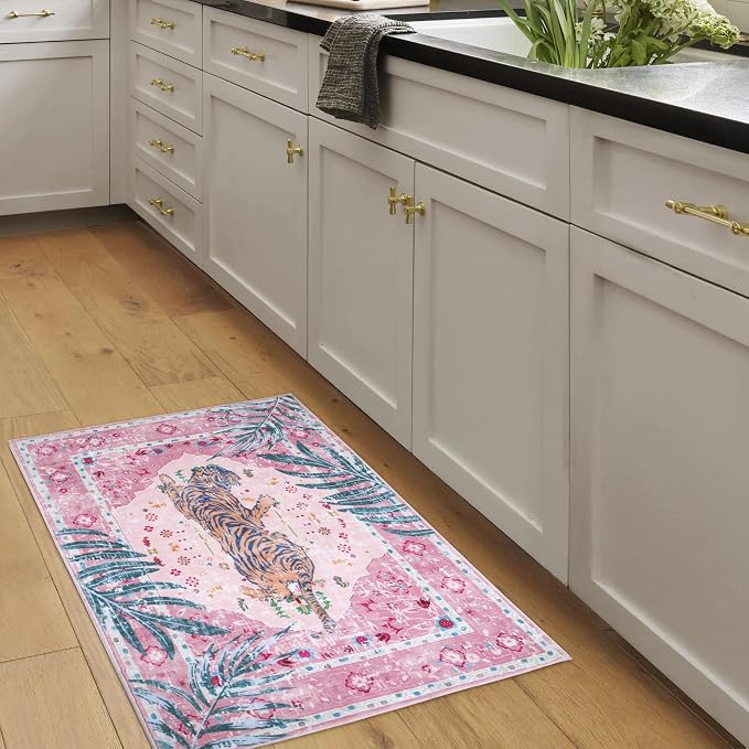2x3 FT Leopard Rug for Living Room Pink Leopard Vintage Animal Rug Aesthetic - Image 3