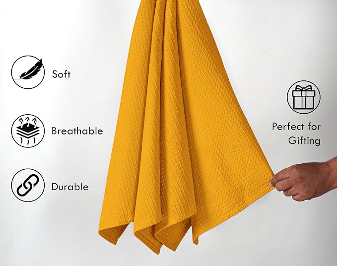 Mustard Yellow Waffle Dishcloths, 100% Cotton, Fast Drying, Machine Washable - Image 2