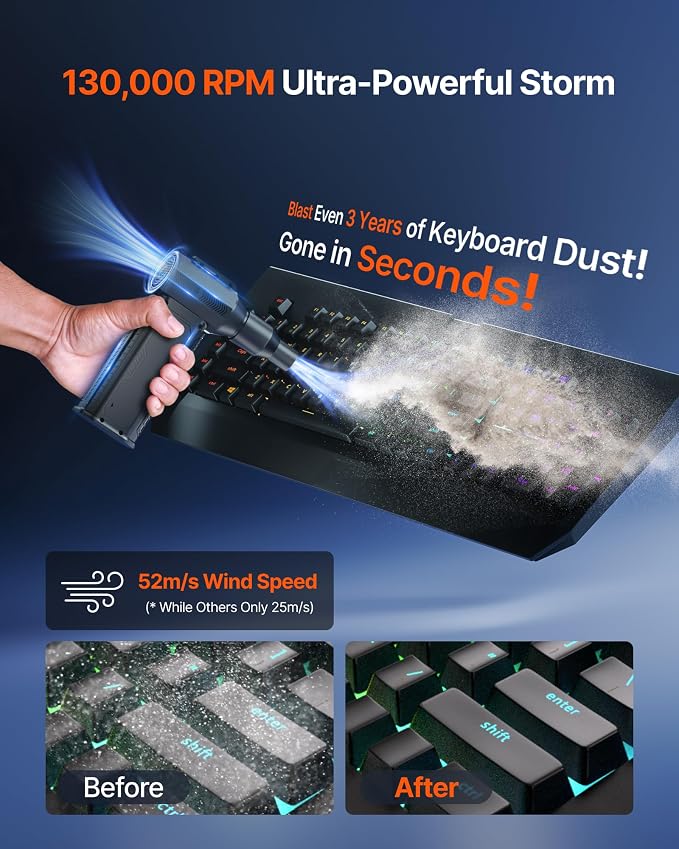 Compressed Air Duster, 000RPM Ultra-Powerful Cordless Electric Air Duster - Image 2