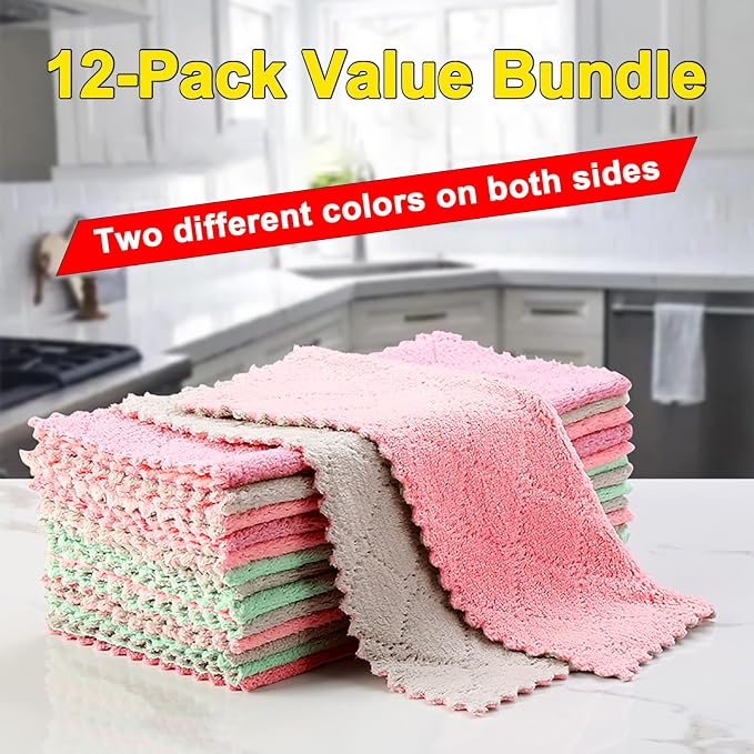 12 Pack Kitchen Cloth, Dish Towels, Microfiber Cleaning Cloths, Premium Coral - Image 4