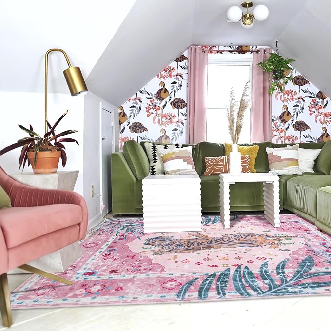 6x9 FT Leopard Rug for Living Room Light Pink Leopard Vintage Animal Rug - Image 4