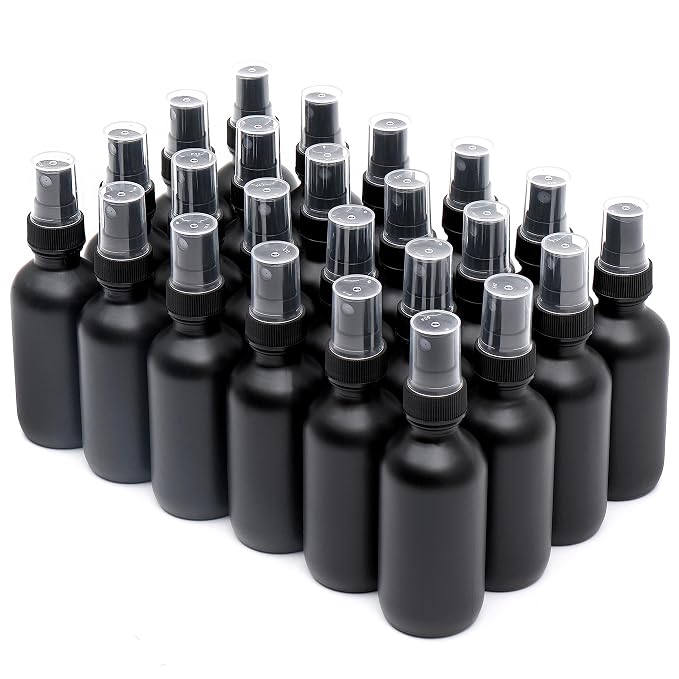Frosted Black Glass Small Spray Bottle 2 oz 24 Packs, Fine Mist Sprayer Small by QUALITYGLASSBOTTLECREATOR