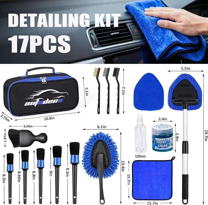 AUTODECO Windshield Cleaner Tool, Detailing Brush, Car Cleaning Kit Interior - Image 8